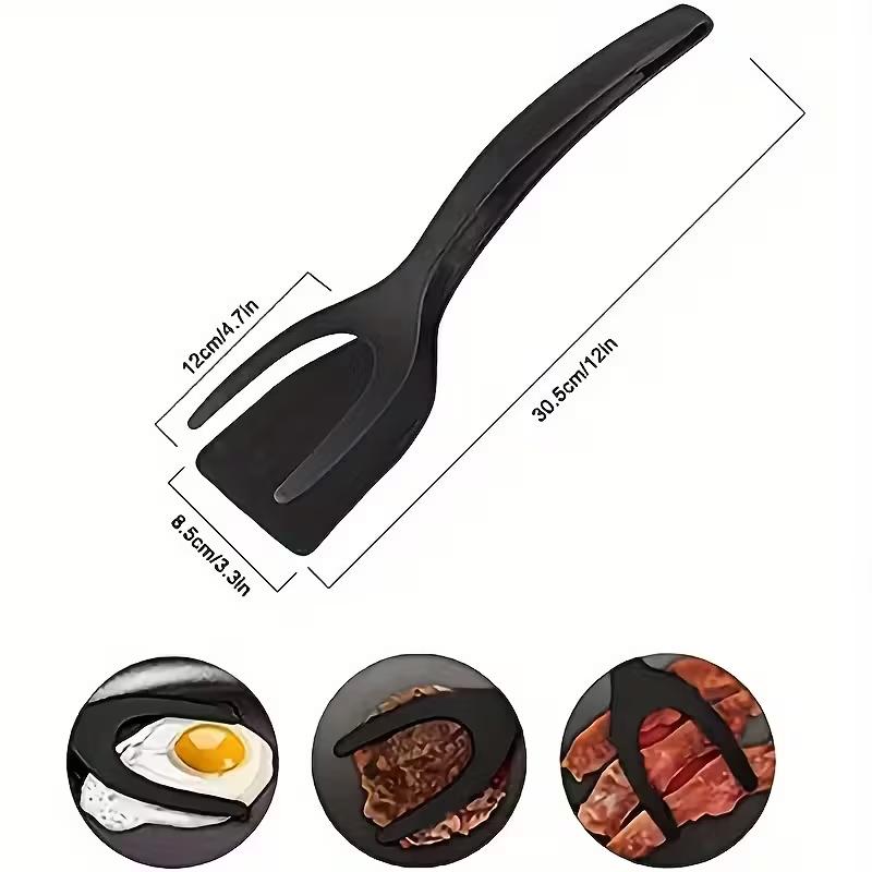 Spatule Pince Multifonction Antiadhésive 2-en-1 Spatule en Silicone Pince à Saisir et Retourner Résistante à la Chaleur Cuisine Maison Cuisson Steak Crêpe Œuf Spatule Pince