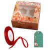 24PCS Lovely Santa Gift Box with Ribbon & Card Clear Window Packaging Box Removable Insert for Party Favors New Year Decorations