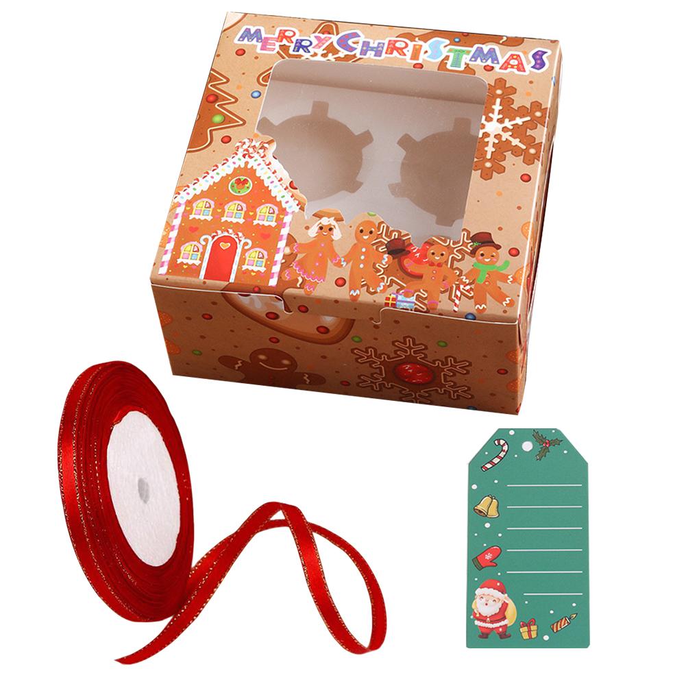 24PCS Lovely Santa Gift Box with Ribbon & Card Clear Window Packaging Box Removable Insert for Party Favors New Year Decorations