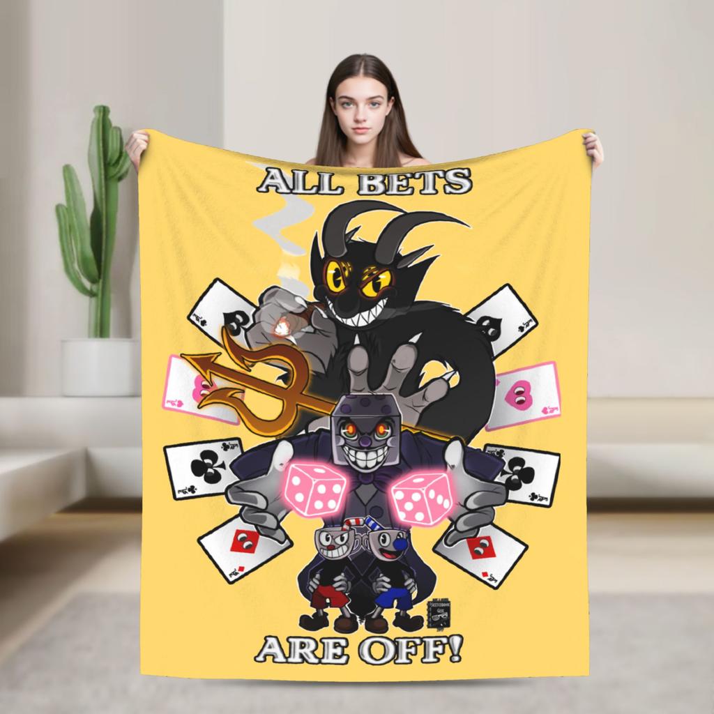 CUPHEAD Devil Blankets Coral Fleece Plush Winter Mugman Breathable Lightweight Thin Throw Blankets for Home Car Plush Thin Quilt