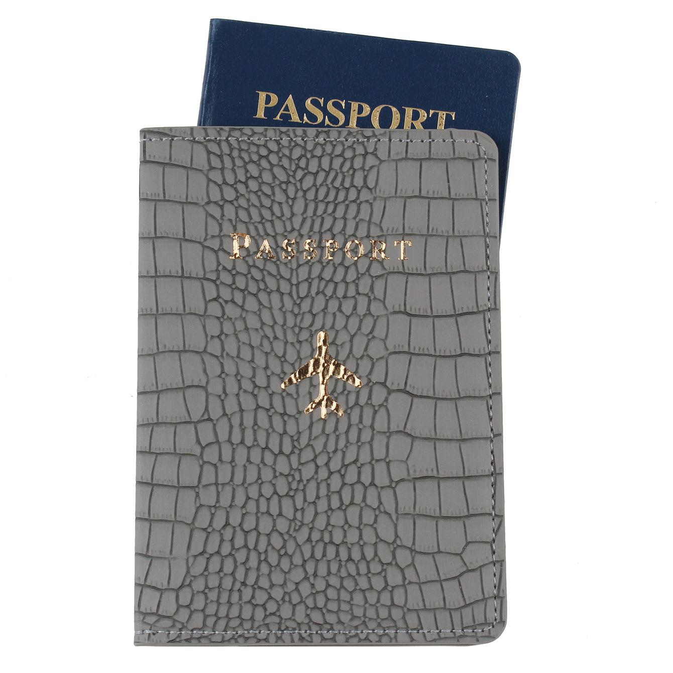 Crocodile Pattern Airplane Leather Passport Cover Marble Pattern Passport Holder Ticket Holder Passport Case Travel Accessories серый