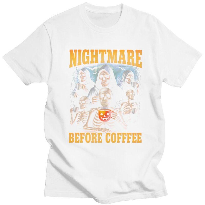 Male Nightmare Before Coffee Skeleton T Shirts Round Neck Pure Cotton Short Sleeve TShirt Casual Summer Tyle Clothes