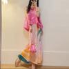 New Spring/Summer Small Tall Pink Gradient Sleeveless Top Printed Half Skirt Set