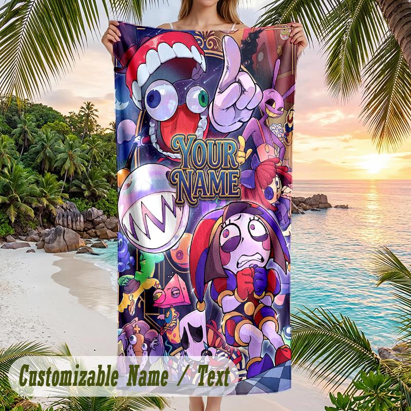 The Amazing Digital Circus Beach Towel, Personalized Custom Text, Quick Dry Soft Large Towel For Swimming Pool Travel