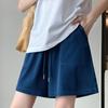 Plus Size Women's Sport Shorts Stretch Elastic Waist Washed Solid Color Lyocell Thin Wide Leg Shorts with Large Pockets