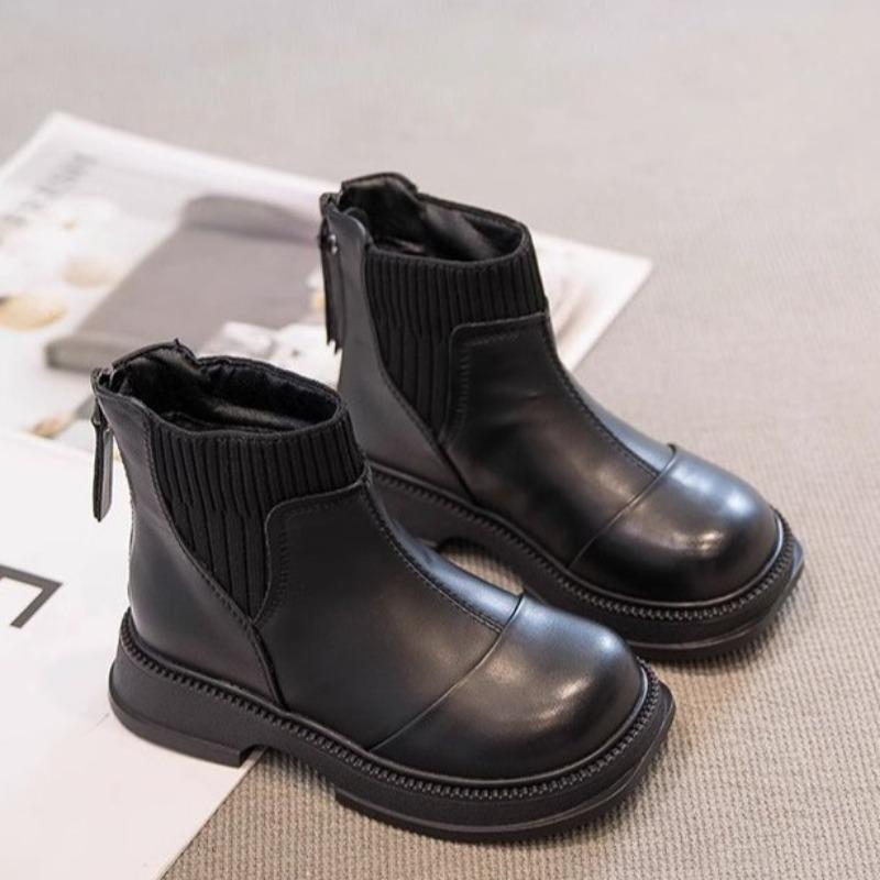 

Корейские повседневные ботинки для девочек, новые детские короткие ботинки, бархатные модные кожаные ботинки для мальчиков 36 inner length 21.5cm