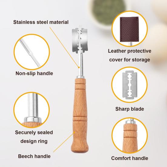 Stainless Steel Bread Lame Dough Scoring Tool with Replaceable Blades And Holster Ergonomic Handle Sharp Bread Scoring Tool for Kitchen Baking