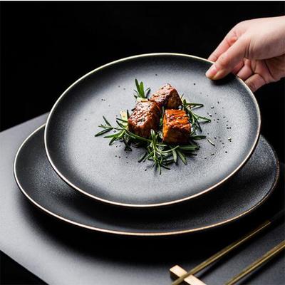European Black Phnom Penh Ceramic Tableware Set Creative Bowl Salad Bowl Soup Plate Western Steak Plate