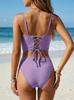 2026 Sexy Holiday High-Waisted Solid Color Tie-Back Two-Piece Swimsuit for Women