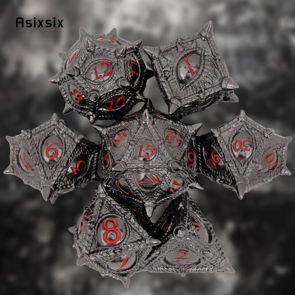 7 Pcs Black Red Eyes Metal Dice Solid Metal Polyhedral Dice Set Suitable for Role-Playing RPG Board Game Dice Role-Playing RPG