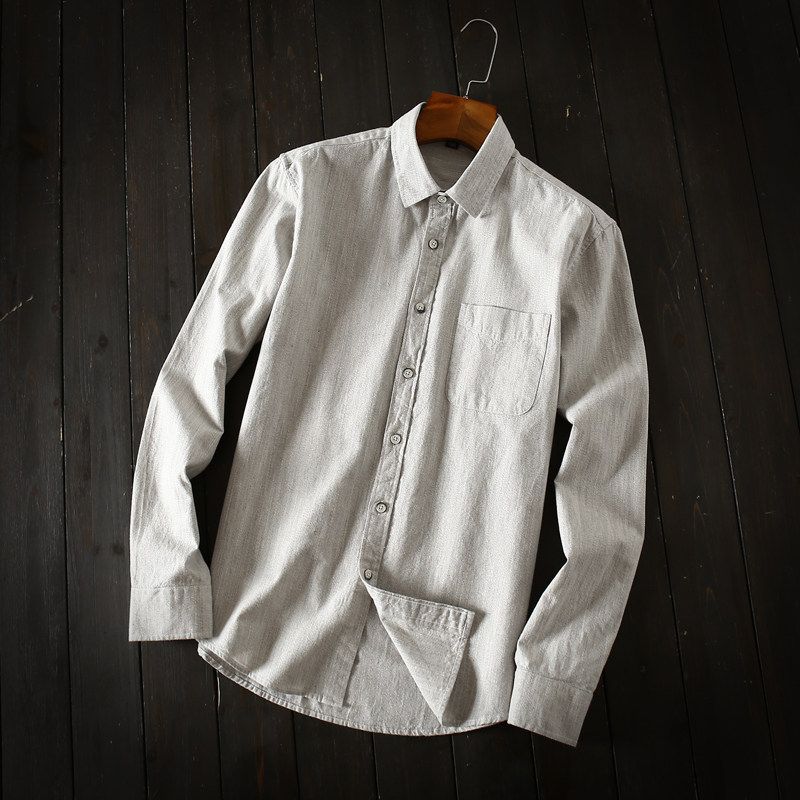 Export Original Order Leftover Stock Autumn Men Washed Pure Cotton Silm Long Sleeves Shirt Men's Casual Large Solid-Colored Shirt Fashion