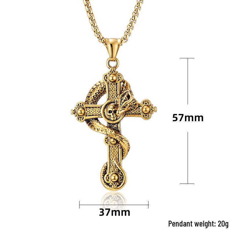 Retro Unisex Titanium Steel Divine Dragon Cross Pendant Necklace
