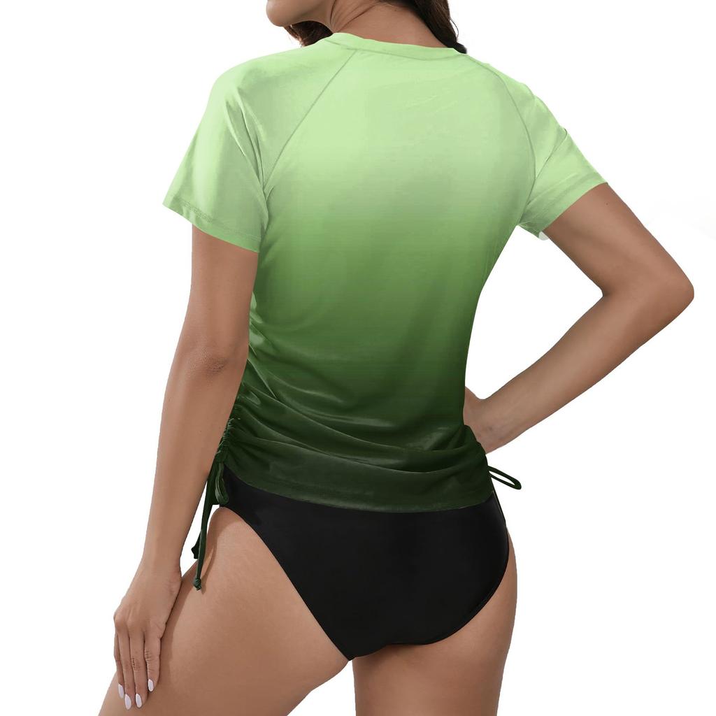 Women's Printingr Short-sleeved Sun Swimsuit Lightweight Adjustable Lace-up Swimsuit
