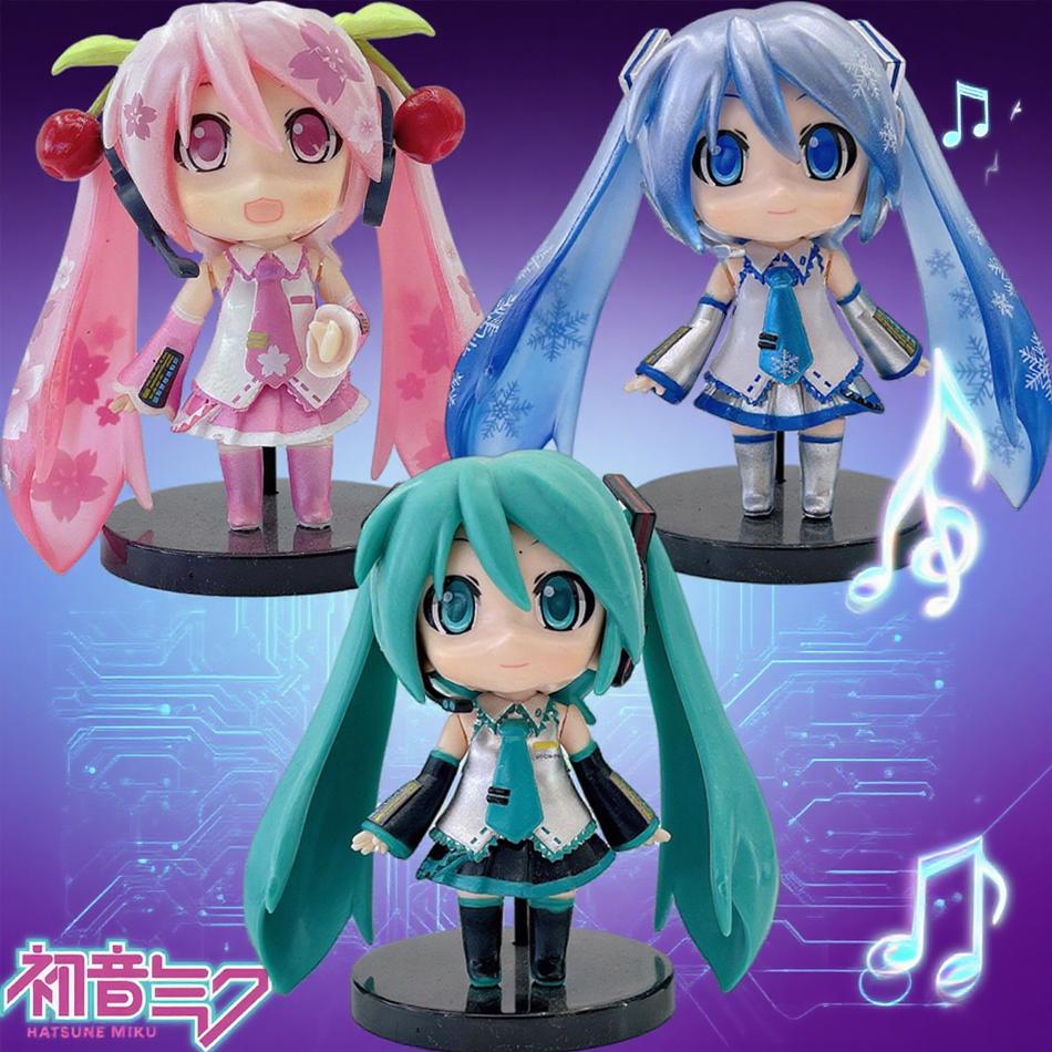 3pcs New Hatsune Miku Figure Mini Character Ornaments Kawai Pink Green Hatsune Home desk Decoration Adult Toy kid Birthday Gift