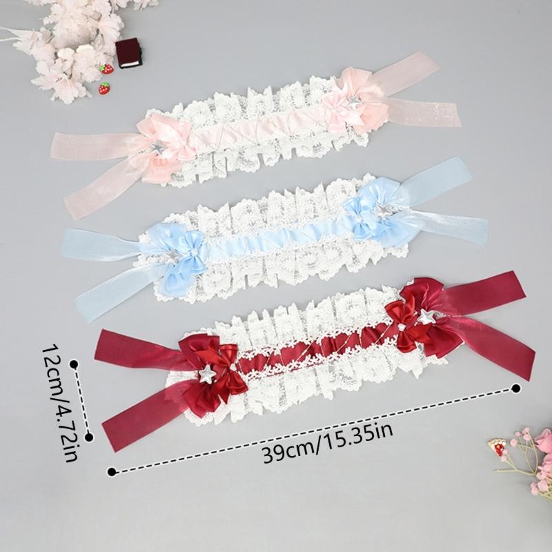 Lace Ribbon Headband Sweet Star Japanese Styles Anime Maid Costume Accessories for Teens Girl Women Halloween Props