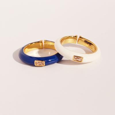 Star With The Same Niche Zircon Small Sugar Cube Blue Enamel Ring Opening Adjustable White Ring 343