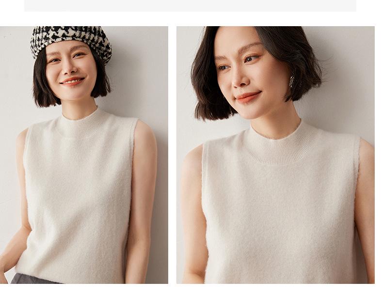 Women's Sleeveless Cashmere Wool Vest - Autumn/Winter High Neck Knit Sweater Base Layer