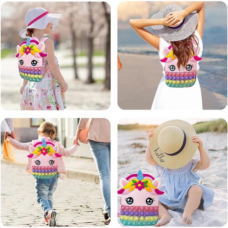 Geanta prescolara Silicone Unicorn 3D Model 21x17x8 cm Pink Kids Backpack Waterproof Durable
