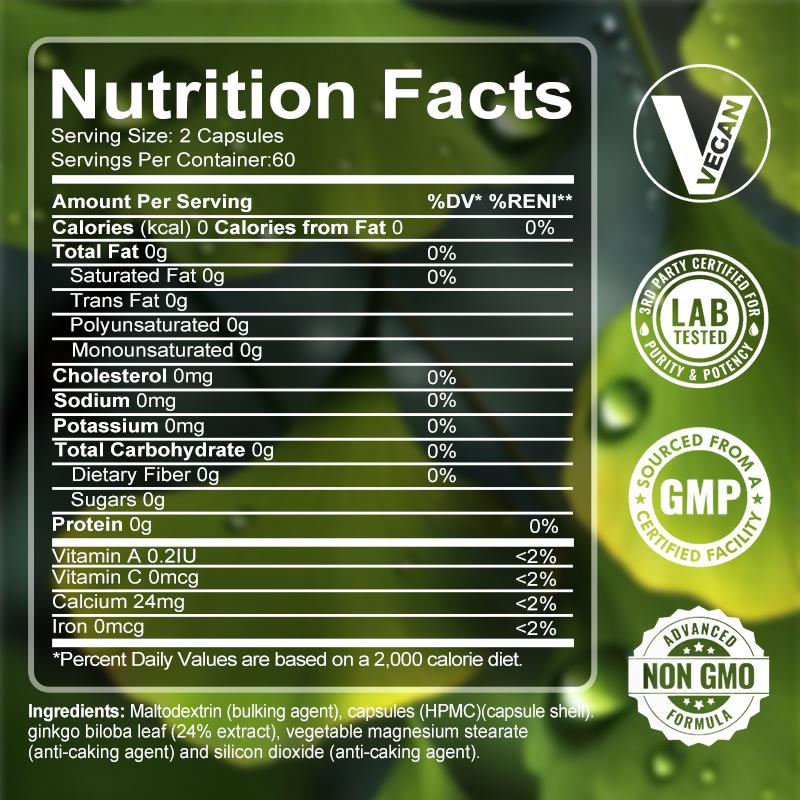 Bcuelov Ginkgo Leaf MAX Capsules with Ginkgo Leaf Boosting Focus and Memory Support 120 Vegetarian Capsules