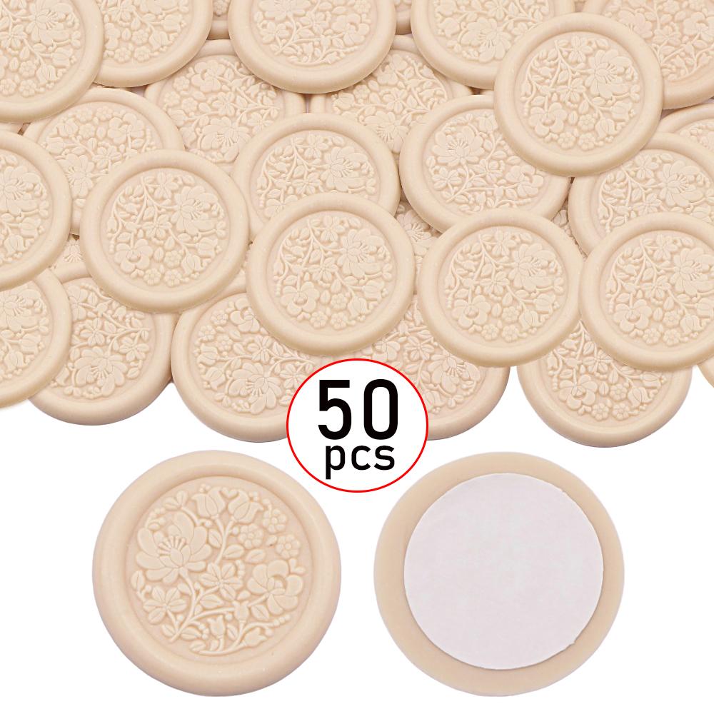 50cs Self-Adhesive Stickers 5 Colors Flowers Pattern Wax Seal Staickers Envelope Seal Sticker for Wedding Invitations Greeting
