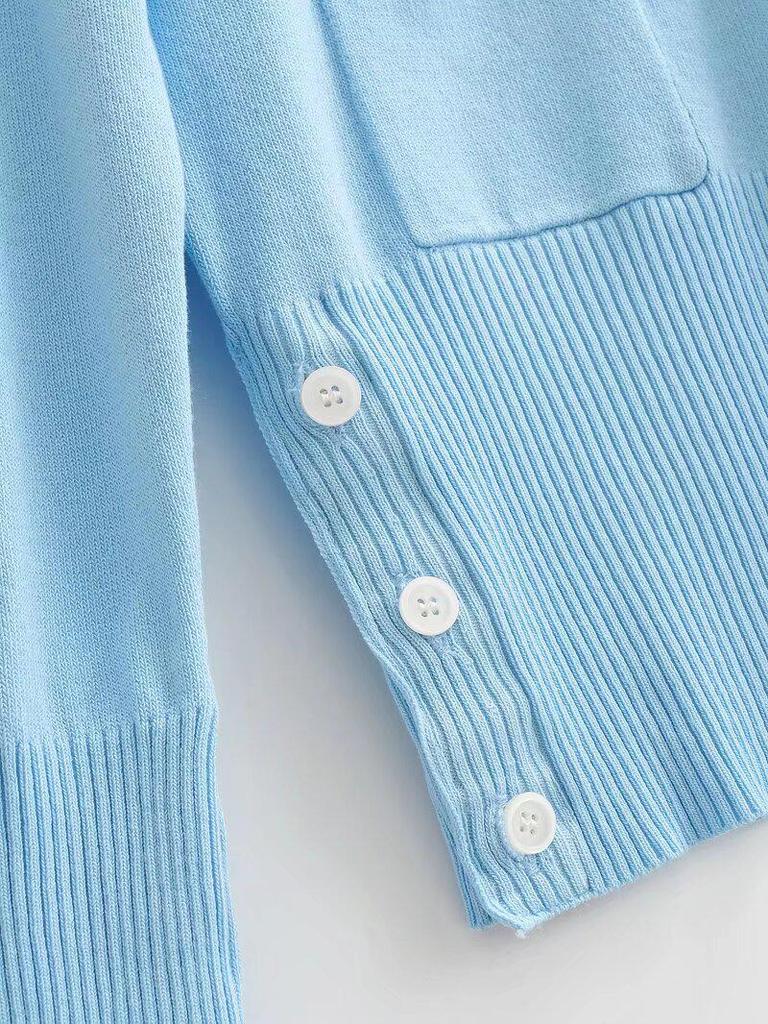Spring French Academy V-Neck Long-Sleeve Sweater - Casual, Single-Breasted with Pockets (XZ2165-26)
