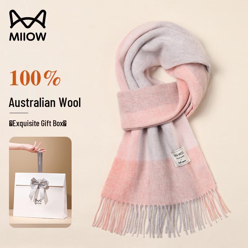 Mao Ren Women's 100% Wool Plaid Scarf