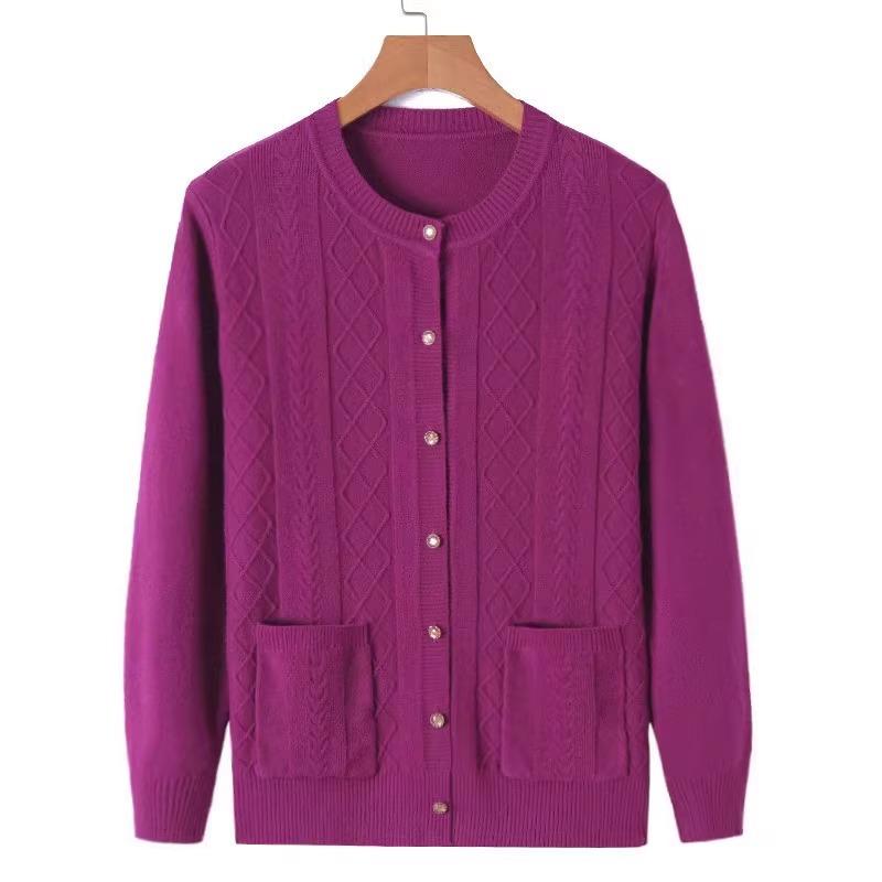 Μαλακές Πλεκτές Μπλούζες Ηλικιωμένων Γυναικών Μέσης Ηλικίας Άνοιξη Φθινόπωρο Μονόχρωμη Κομψή Ζακέτα Καρντιγκάν Εξωτερικά Ρούχα Τοπ Μητέρα