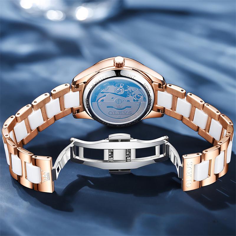 OLEVS Ceramics Women Watches Luxury Brand Diamond Automatic Mechanical Watch Ladies Waterproof Calendar Gift Reloj Muje