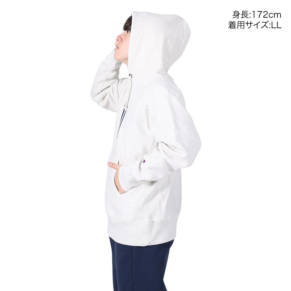 Champion Long Sleeve Cotton USA Graphic Print Reverse Hooded Size L Men's Hoodie, 11.5oz Weave® Sweatshirt, C3-Y114, Oatmeal,