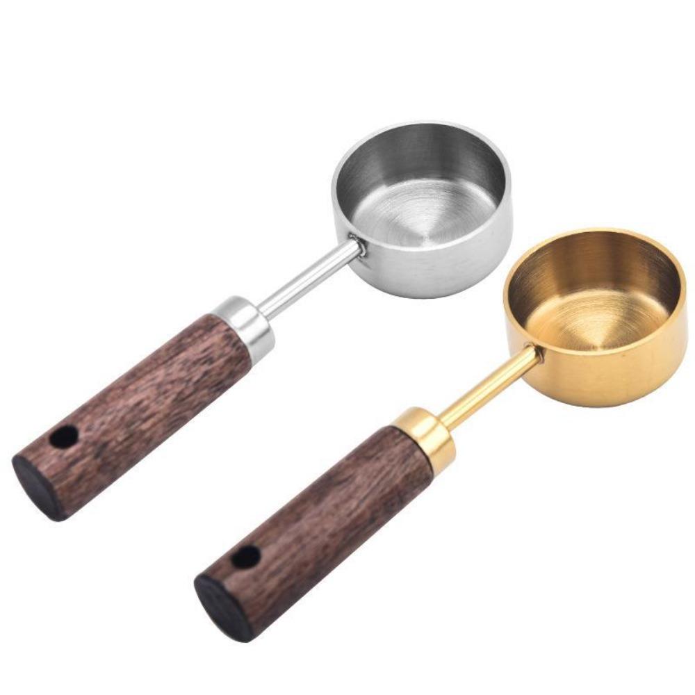 15ml Wooden Coffee Scoop Stainless Steel Long Handle Measuring Spoon for Coffee Tablespoon Kitchen Tool Cafe Decoration