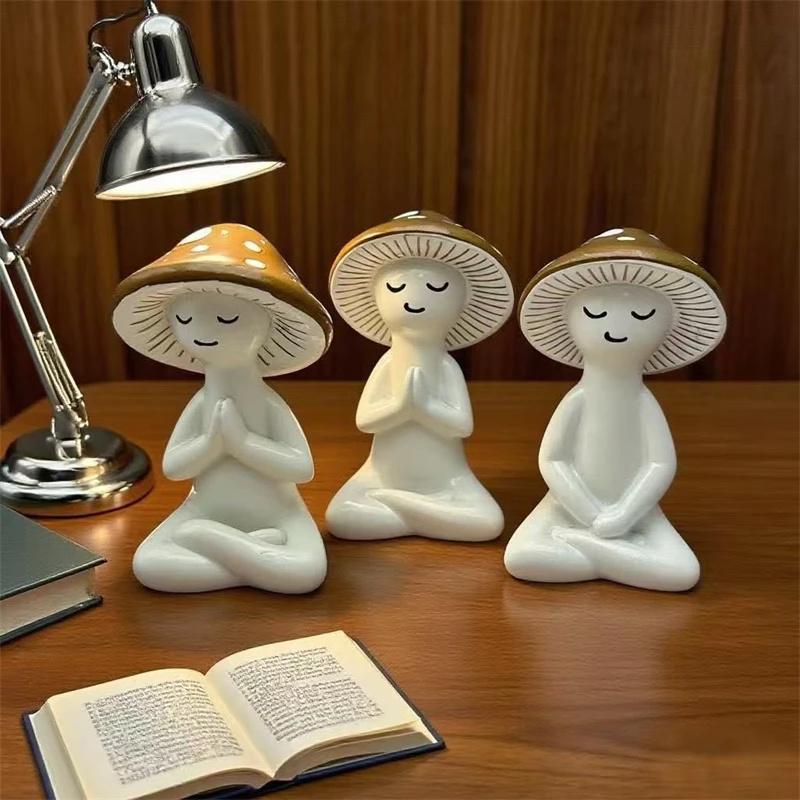 Meditation Mushroom Figurines Sitting Decor For Table Centerpiece Home, Office Display Cozy Zen Gift For Kids Teens Birthday