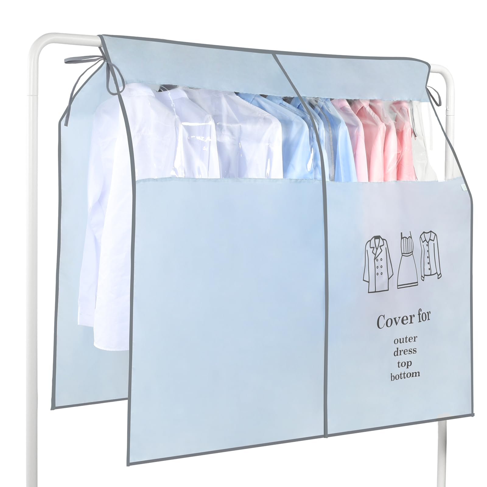 OTraki Clothes Rack 90cm Wide x 110cm Oxford Mothproof Clothes Cover with Transparent Clothes Hanger Velcro High Closet Dust Fixing Old Blue Cover,