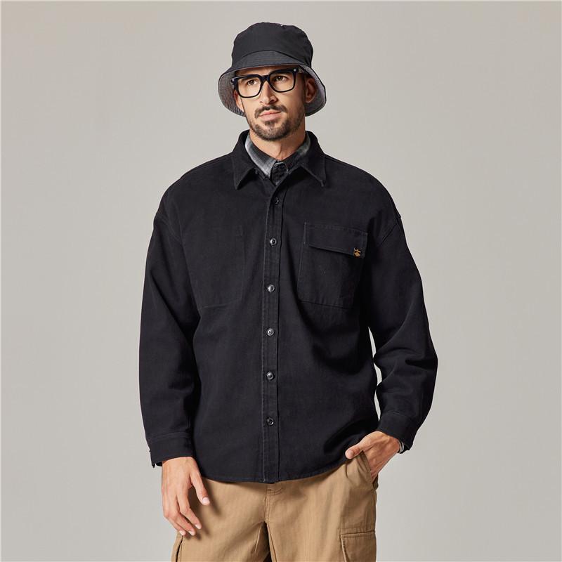 Tooling Shirt Jacket Men'S American Retro Heavy Cotton Long-Sleeved Shirt Loose Trendy Men'S Jacket