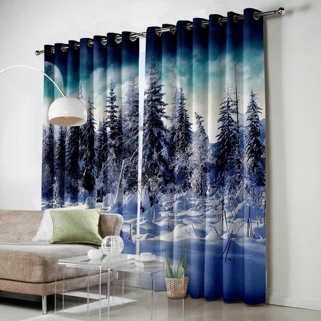 Beautiful Snow Scene Home Decor Window Curtains Bedroom Kitchen Curtain Panel Curtains for Living Room