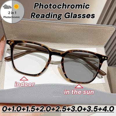 Modedesign Photochrome Lesebrille Damen Herren Übergröße Rahmen Farbwechsel Kurzsichtigkeitsbrille in der Sonne Dioptrie+4.0