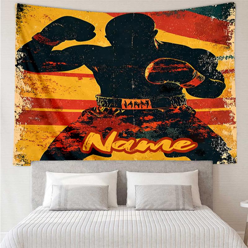Custom Name Boxing Print Tapestry, Backdrop, Easy Setup, Ideal for Bedroom, Office & Living Room, with Aesthetic Wall Hanging Decor.
