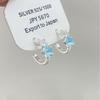 Elegant Zirconia Star Stud Earrings - Fresh Blue C-Shape Design for Spring and Summer