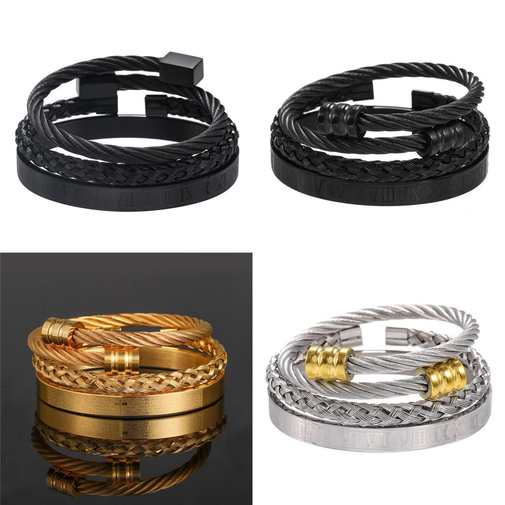 Geometric Stainless Steel Men Women Bracelets With Roman Letter Bead Design For Travel Gift