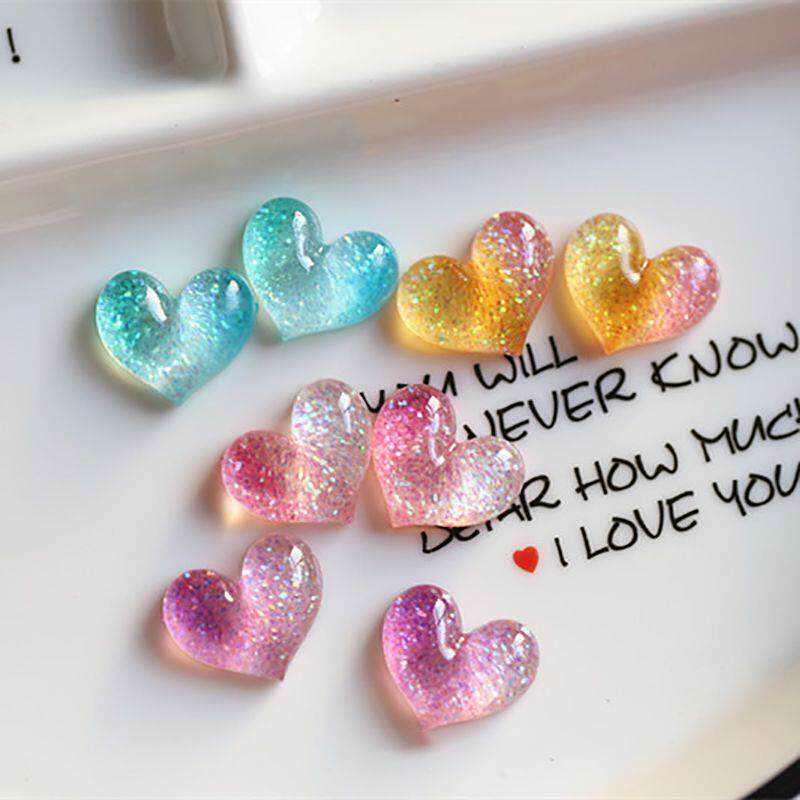 Gradient Glitter Peach Heart Resin Hair Accessories DIY Materials - SZ102