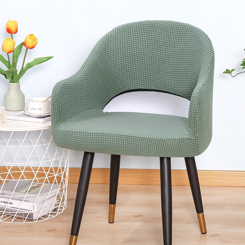 Nordic Curved Chair Cover Jacquard Spandex Hollow Arc Back Armchair Covers For Dining Room Coffee Bar Make Up Chair Cover