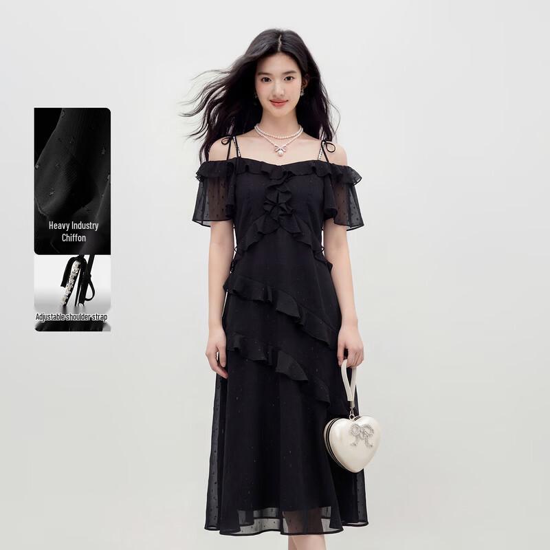 Autumn Lady French Elegant Off-Shoulder Ruffle Sequin Dress XL
