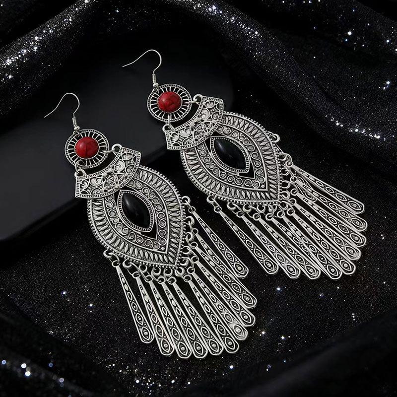 Bohemian Long Water Drop Fringed Earrings High Sense Retro Minority Turquoise Earrings