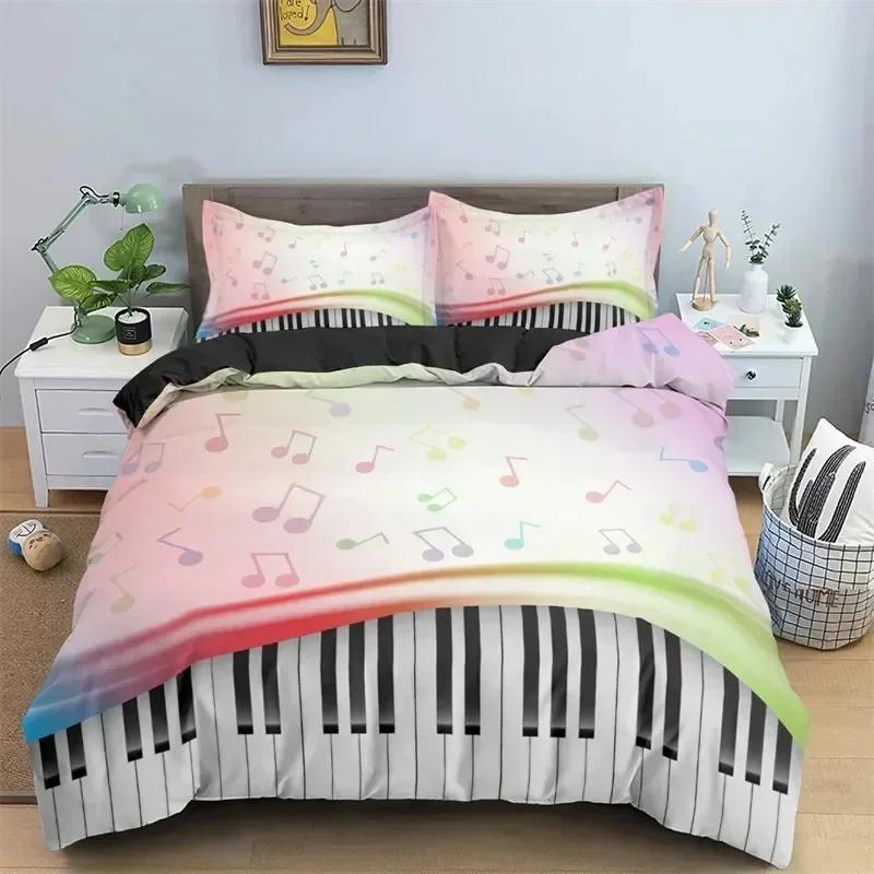 Music Theme 3D Microfiber Musical Symbols Comforter Cover Violin Piano Pattern Bedding Set Twin King Single Queen Size