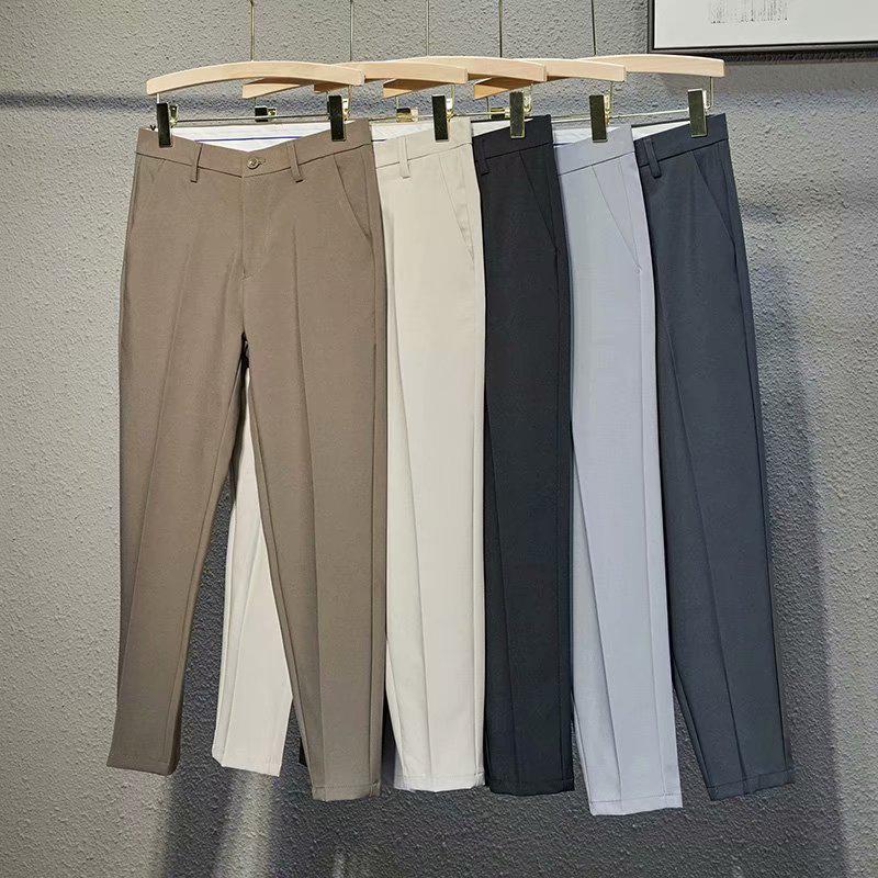 Men's Slim-Fit Tapered Trousers – Solid Color, Casual & Business-Ready