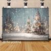 2D Cozy Snowy Christmas Photography Backdrop, Pastel Winter Scene with Snowy Trees & Lights