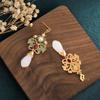 Retro Magnolia Fairy Earrings: Enamel Cloisonné & White Jade Cheongsam Style