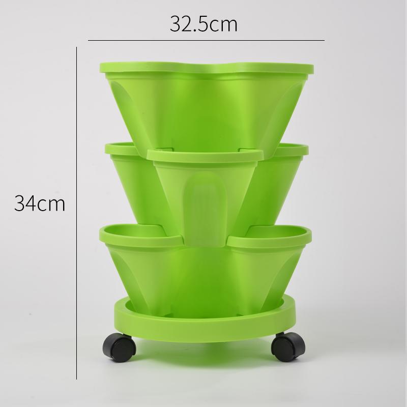 Three Dimensional Multi-layer Flowerpot with Roller Family Balcony Vegetable Fruit Growing Plastics Flower Shaped Flowerpot