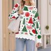 Women's Christmas Print Sweatshirt with Scalloped Wavy Hem and Neck for Holiday