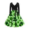 Women's Vintage Classic Dress Long Sleeve  Print Round Neck Swing Dress
