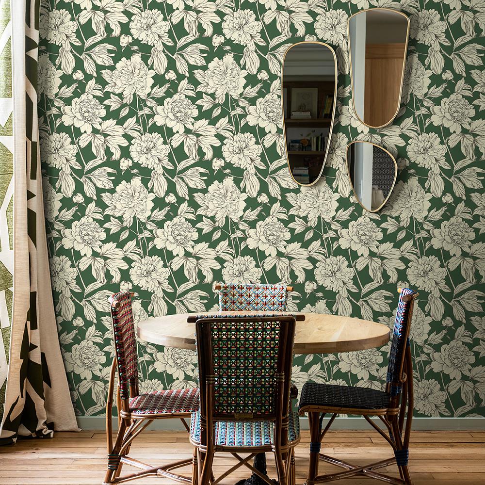 Green Line Floral Pvc Water-Repellent Cabinet Sticker Retro Peel And Stick Tv Background Wall Cover Classic Self-Adhesive Room Decor